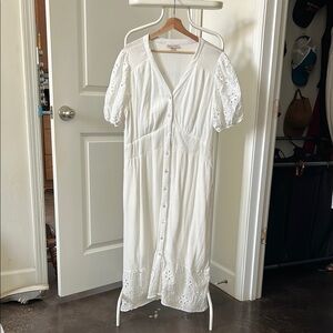 White Eyelet Button-Down Dress